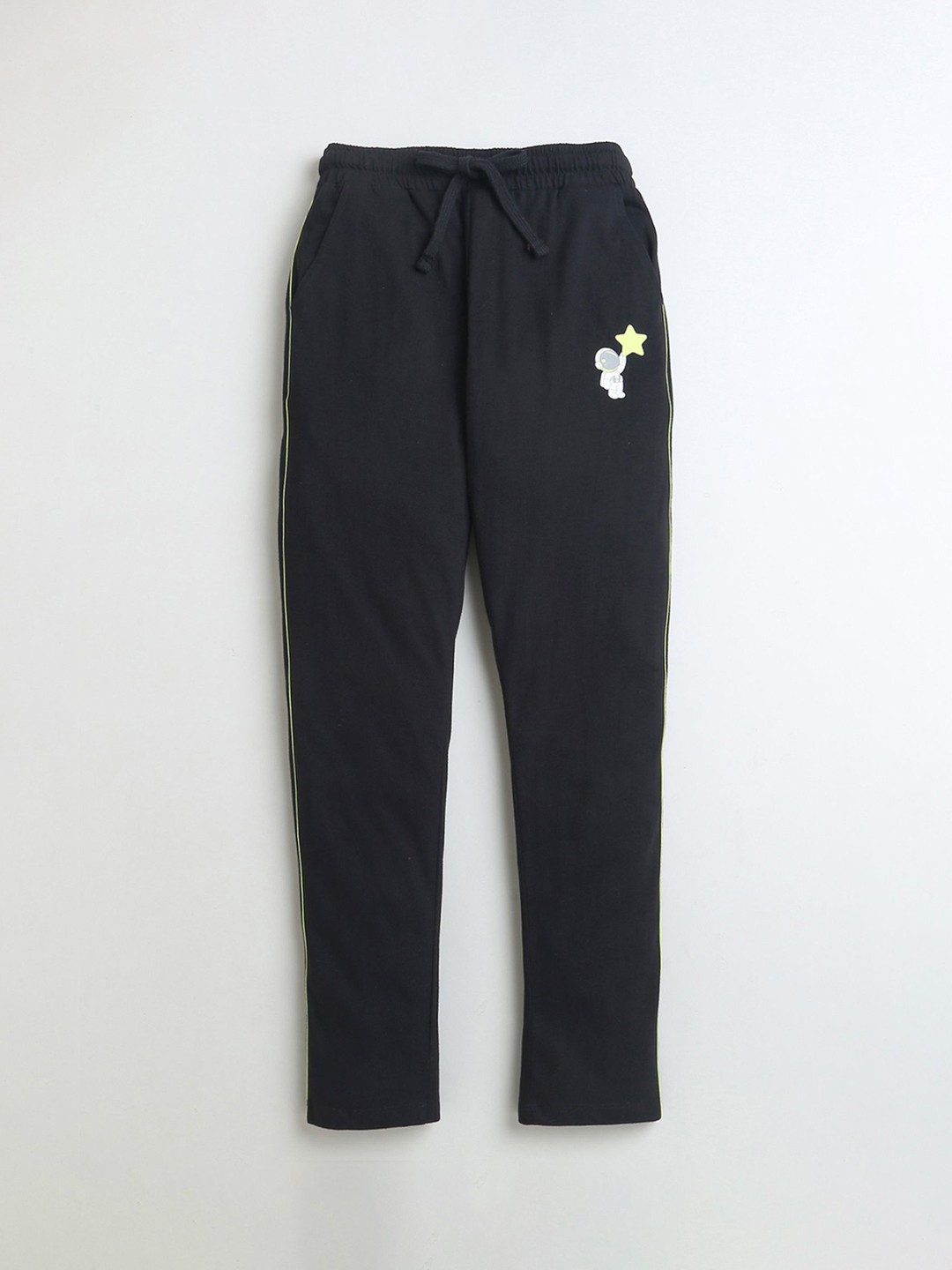 

BUMZEE Boys Printed Cotton Mid Rise Track Pants, Black