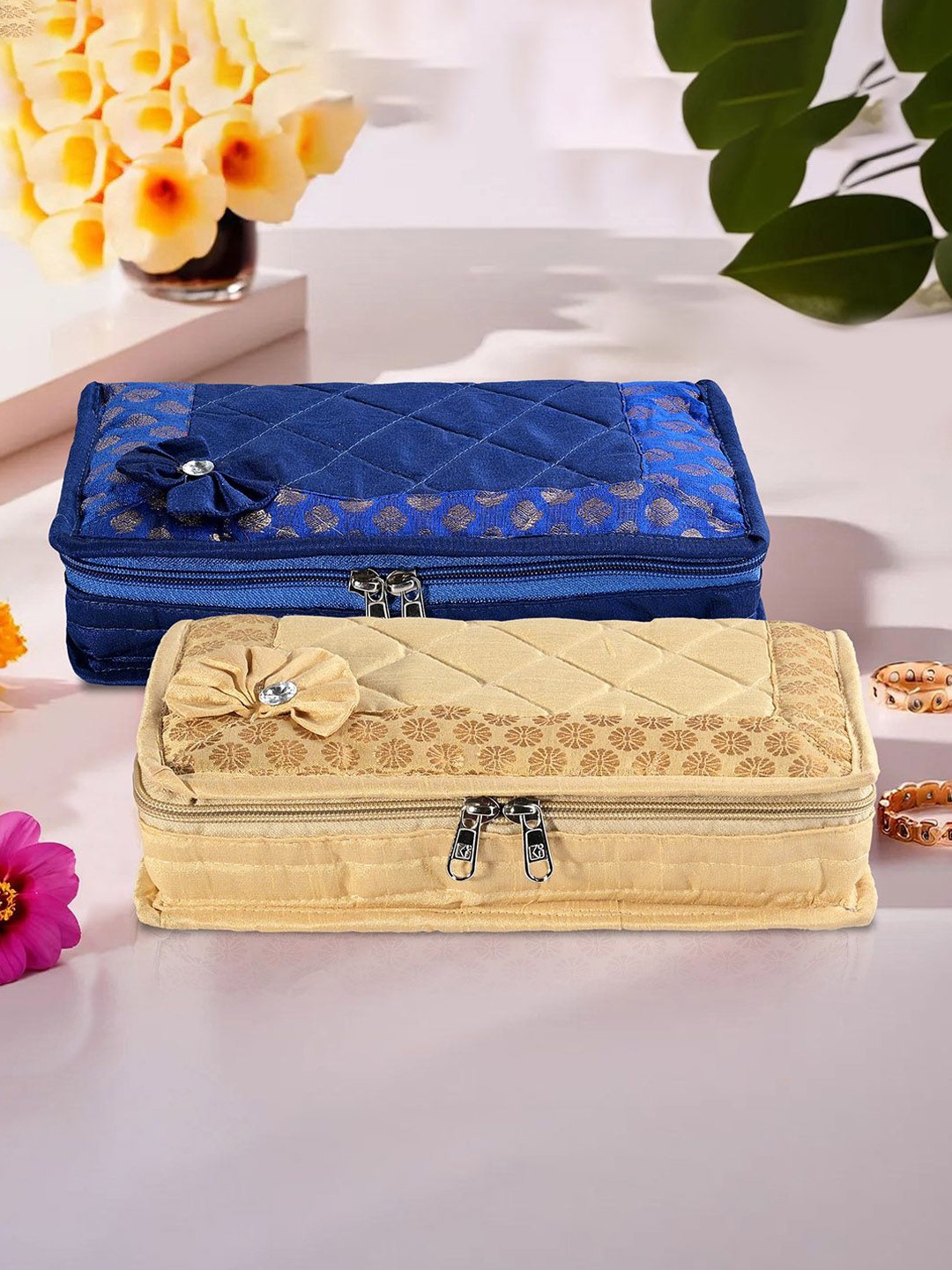 

Kuber Industries Gold-Toned & Blue 2 Pieces Jewellery Organisers