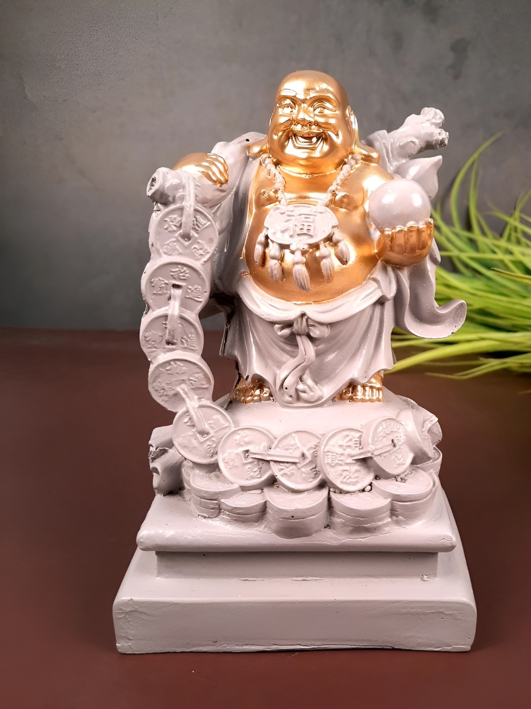 

apka mart Gold Toned & Grey Laughing Buddha Figurine Showpiece