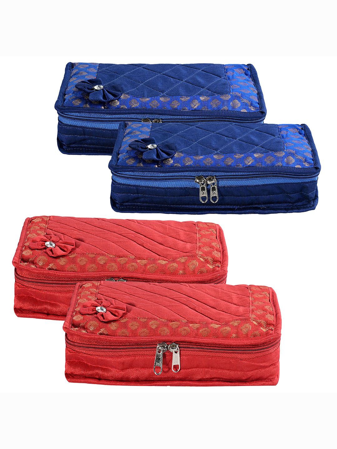 

Kuber Industries Blue & Red 4 Pieces Self Design Jewellery Organisers