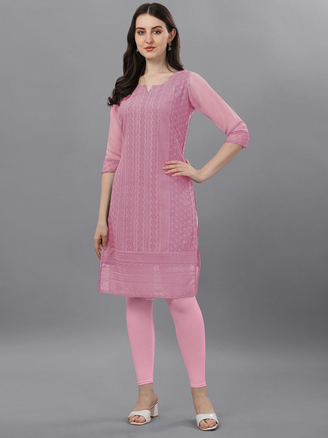 

Trillmixa Women Ethnic Motifs Embroidered Chikankari Kurta, Pink