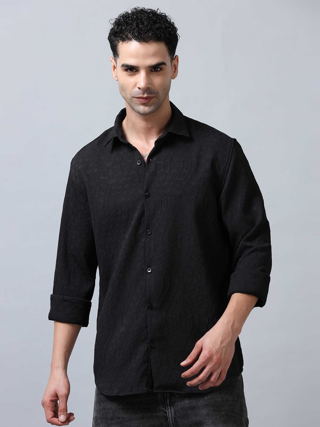 

SORATIA Men Opaque Printed Casual Shirt, Black