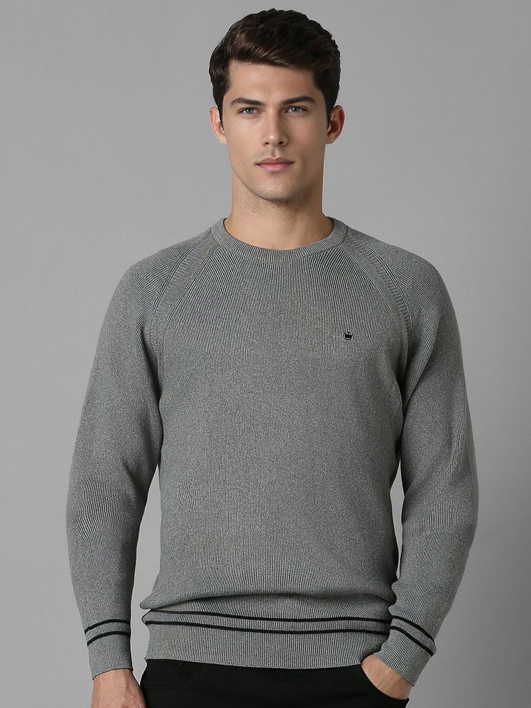

Louis Philippe Men Striped Pullover, Grey