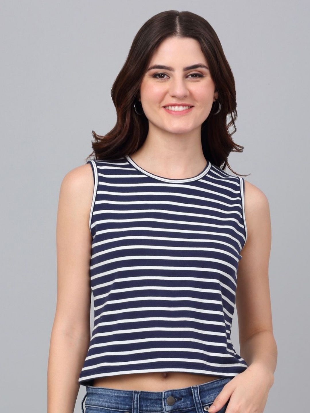 

Dressitude Women Striped Pure Cotton T-shirt, Blue