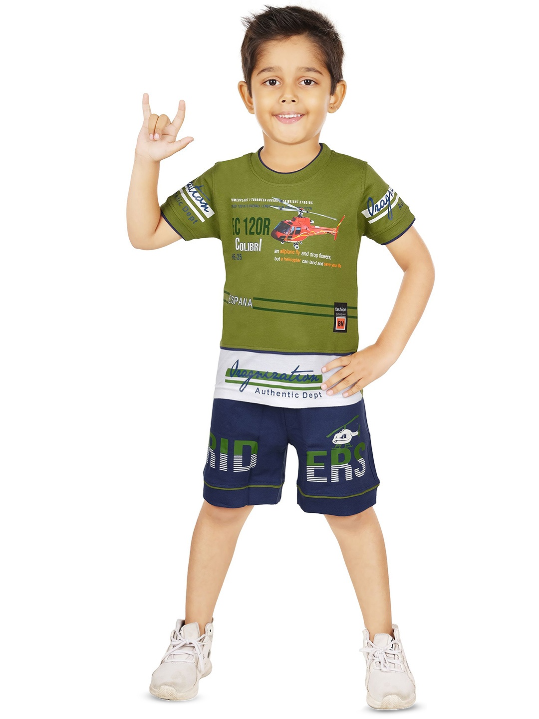 

BAESD Boys Printed Pure Cotton T-shirt With Shorts, Green