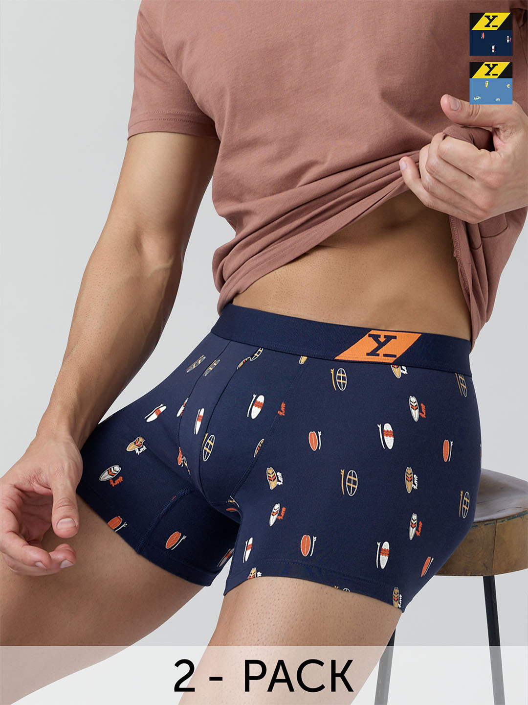 

XYXX Splash Intellifresh Pack Of 2 Printed Anti-Roll Cotton Trunks XYTRNK2PCKN643, Blue