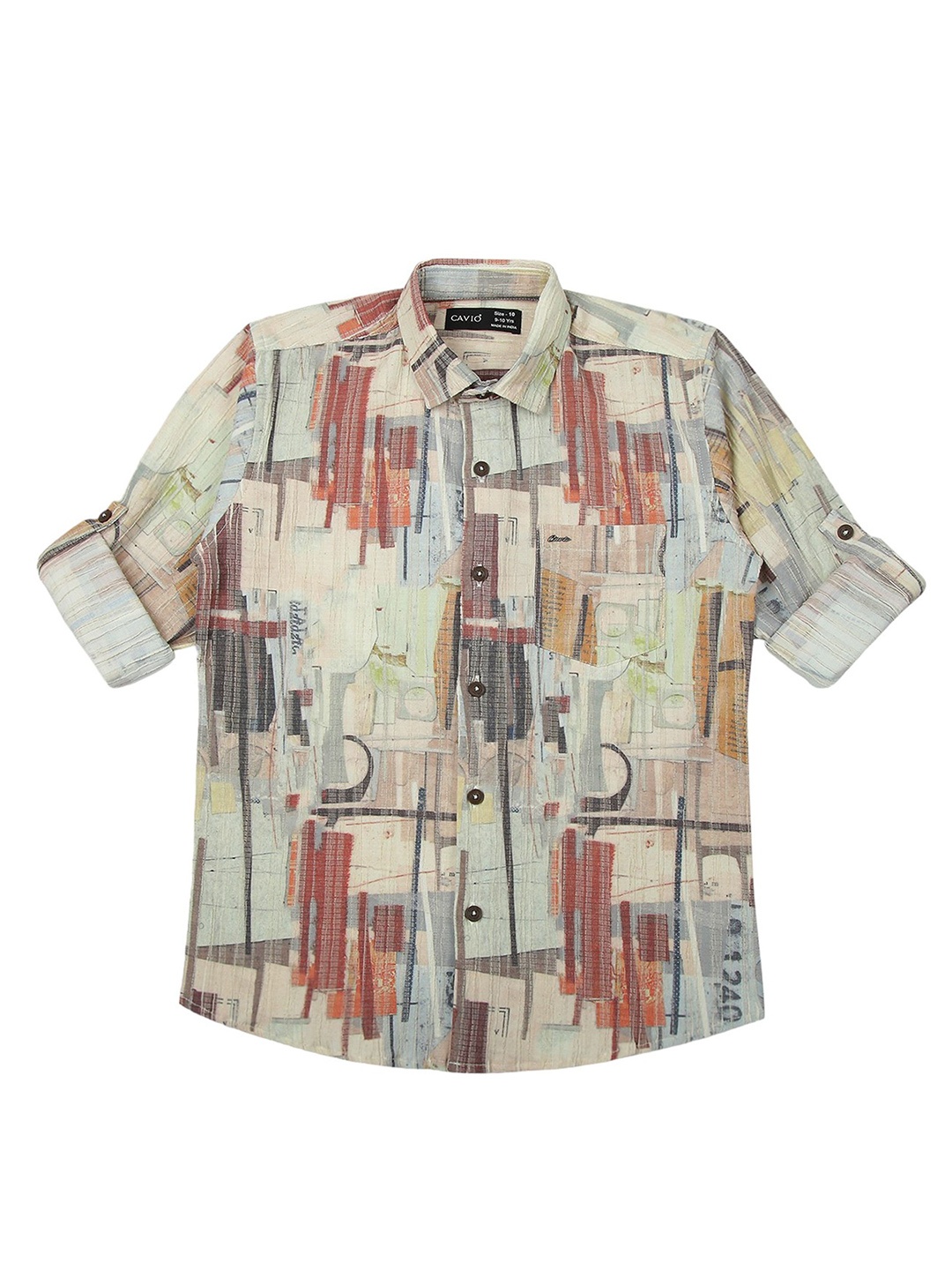 

CAVIO Boys Comfort Spread Collar Abstract Printed Cotton Casual Shirt, Cream