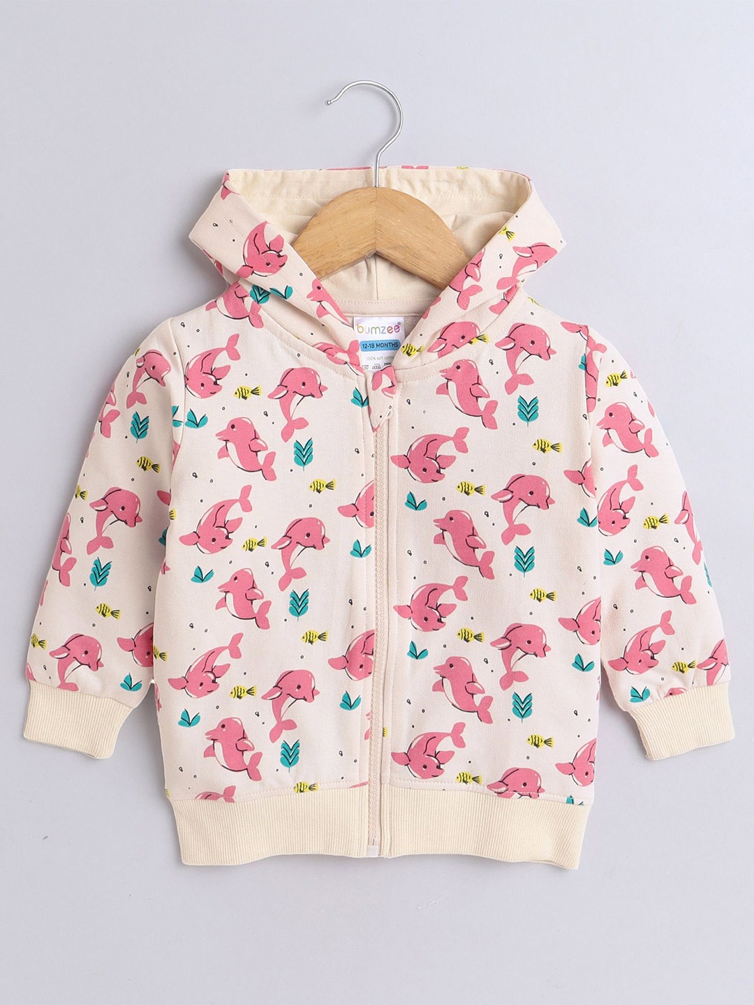 

BUMZEE Girls Printed Hooded Sweatshirt, Cream