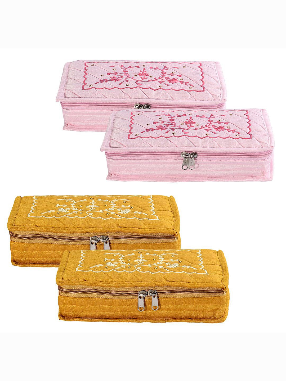 

Kuber Industries Yellow & Pink 4 Pieces Embroidery Jewellery Organisers