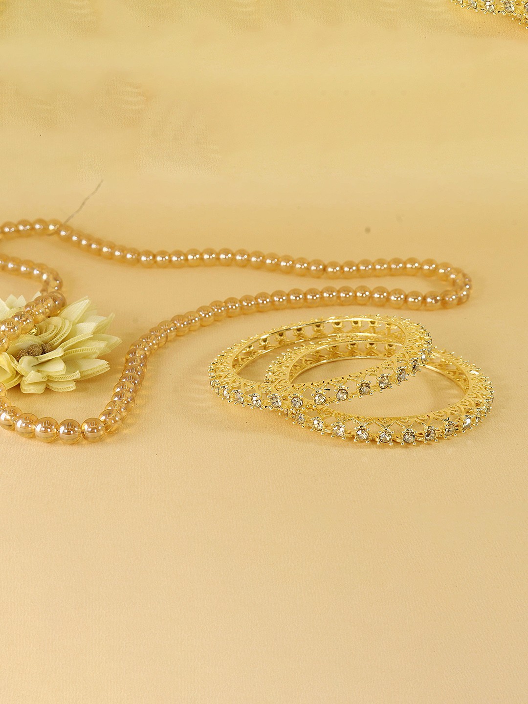 

LAVAZZA Set Of 2 Gold Plated Zircon Diamond Studded Metal Bangles