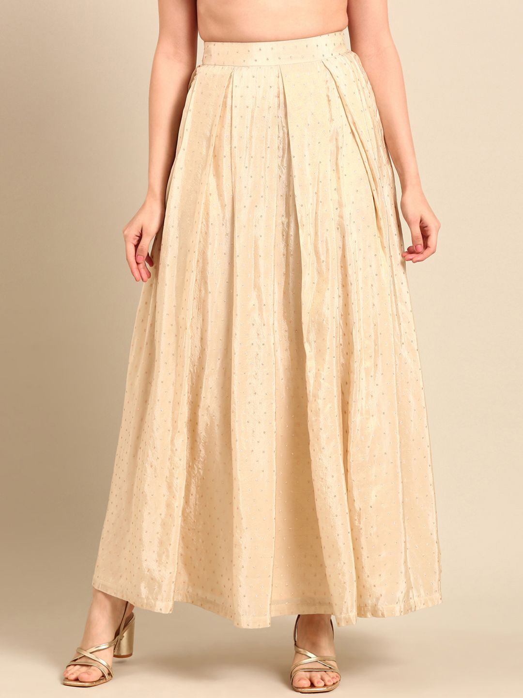 

De Moza Embellished Gathered or Pleated Flared Maxi Skirts, Off white