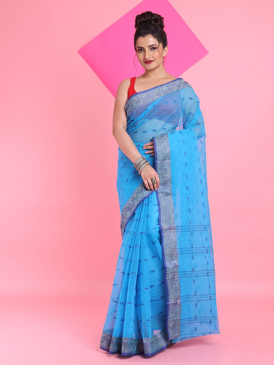

Arhi Woven Design Pure Cotton Taant Saree, Blue