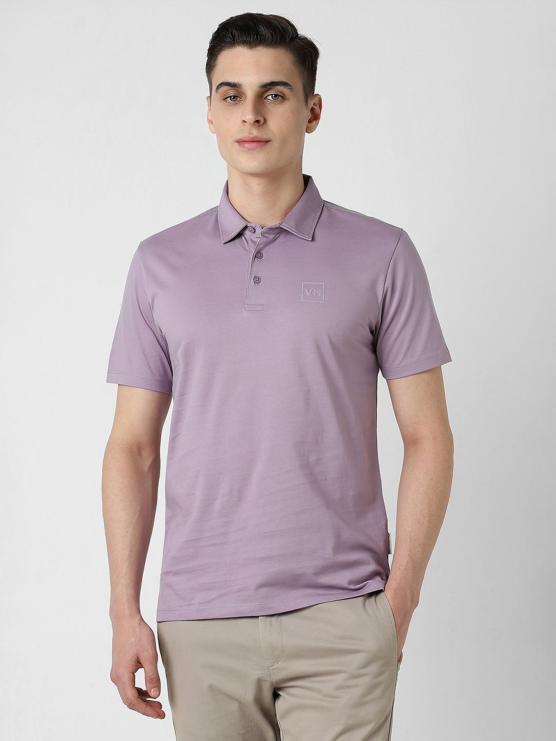 

V Dot Men Solid Polo Collar Cotton Slim Fit T-shirt, Lavender