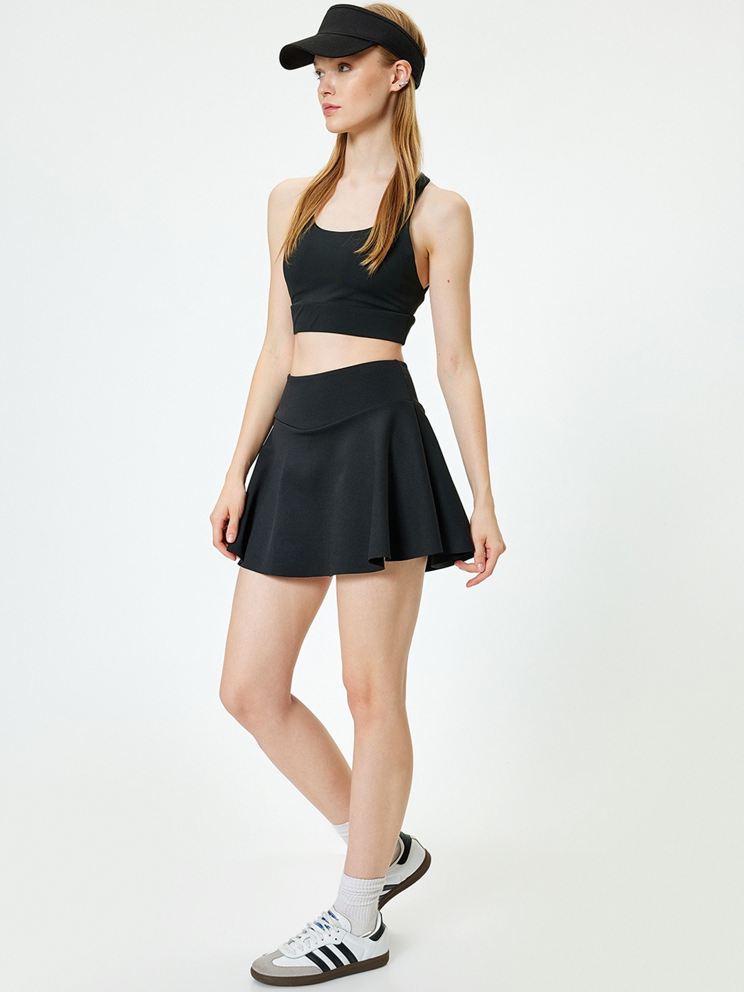

Koton High Waist Women Solid Flared Skorts, Black