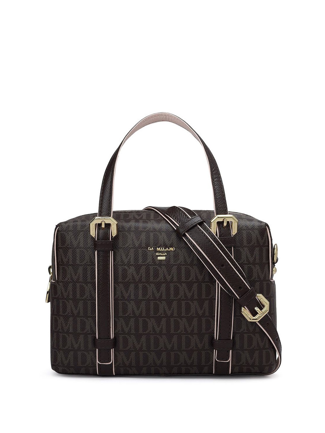 

Da Milano Textured Leather Structured Handheld Bag with Quilted, Brown