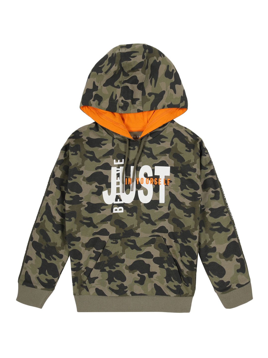 

PLUM TREE Boys Camouflage Printed Hooded Ribbed Pullover Cotton Sweatshirt, Olive