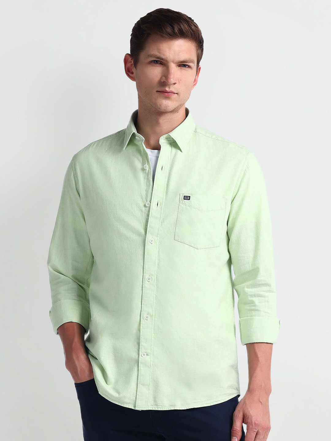 

Arrow Sport Men Smart Spread Collar Solid Cotton Slim Fit Casual Shirt, Green