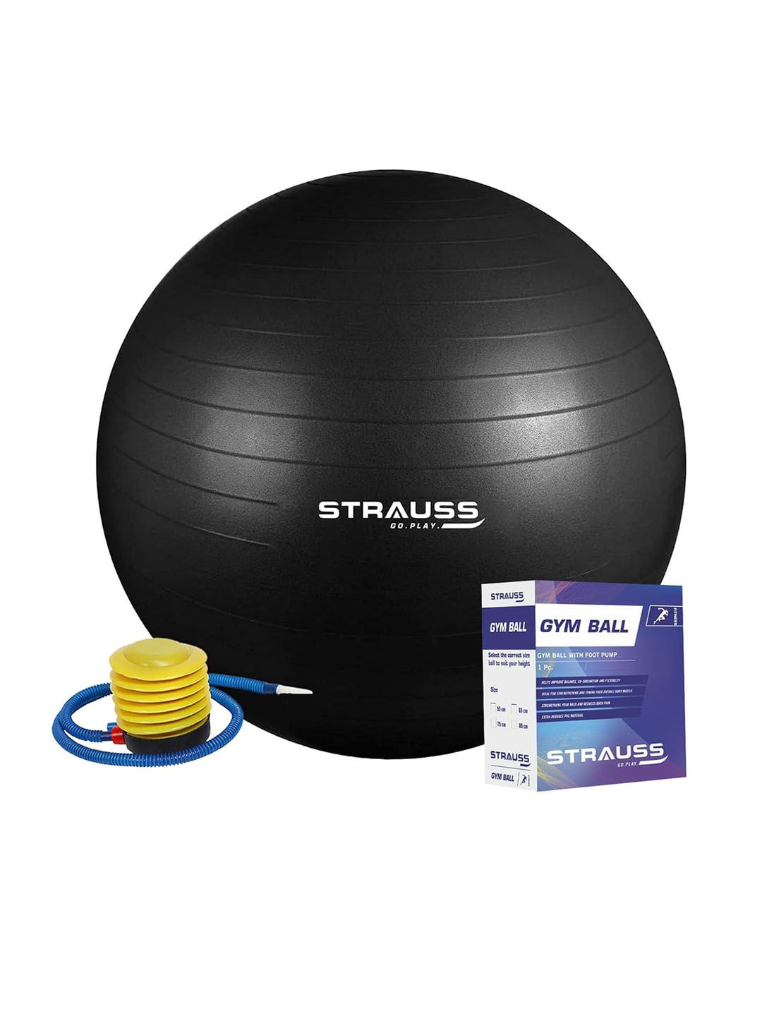 

STRAUSS Printed Anti-Burst Gym Ball With Free Foot Pump, Black