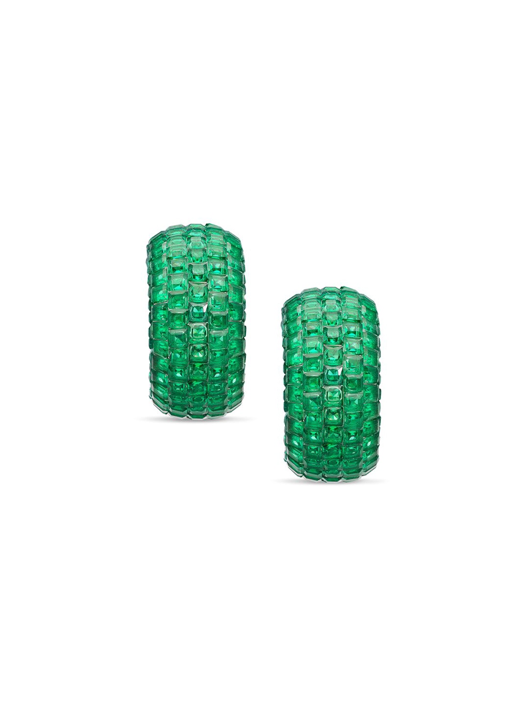 

MISS JO Forest Fern 92.5 Sterling Silver Rhodium-Plated CZ Studded Half Hoop Earrings