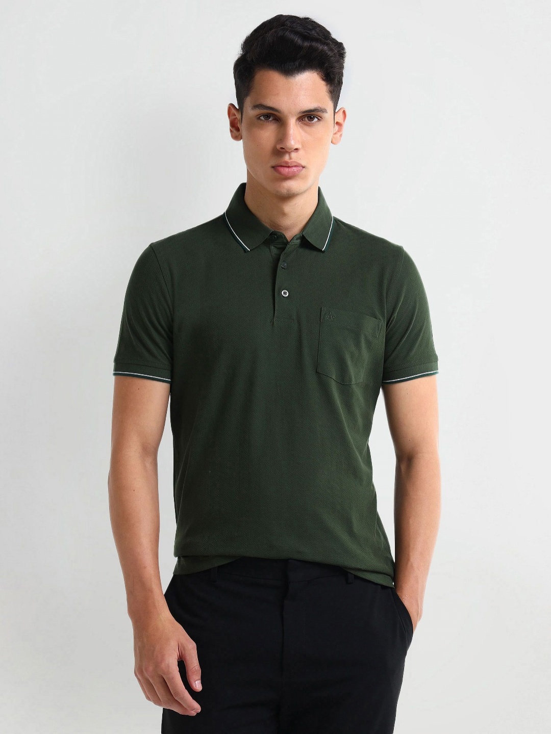 

Arrow Men Solid Polo Collar Cotton T-shirt, Green