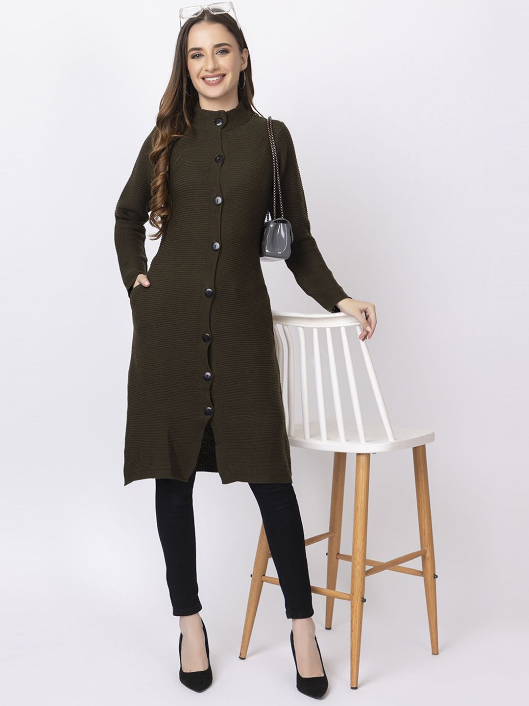 

Anouk Women Striped Cardigan, Olive
