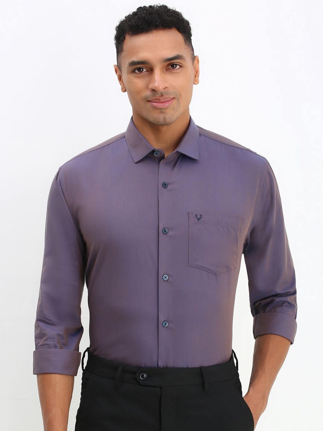 

Allen Solly Men Spread Collar Solid Cotton Slim Fit Formal Shirt, Purple