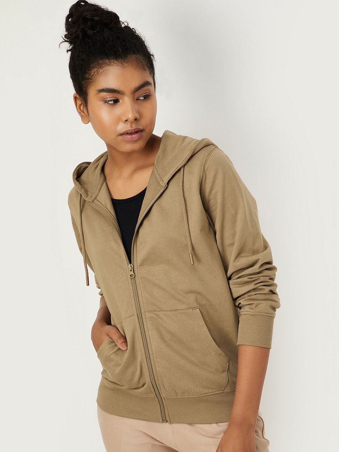 

max Women Solid Hooded Knitted Sweatshirt, Brown