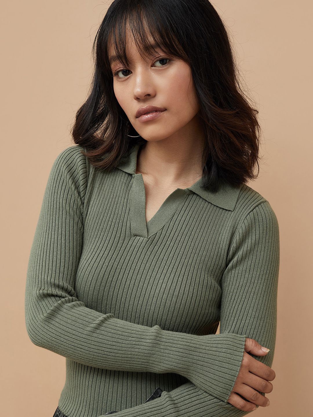 

Ginger by Lifestyle Women Self Design Shirt Collar Top, Olive