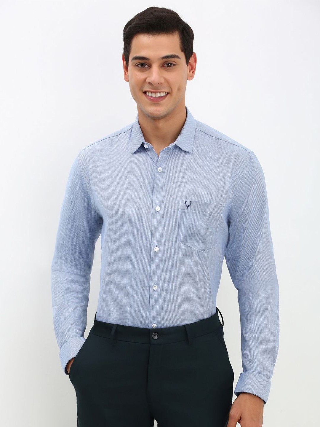 

Allen Solly Men Spread Collar Solid Cotton Slim Fit Formal Shirt, Blue