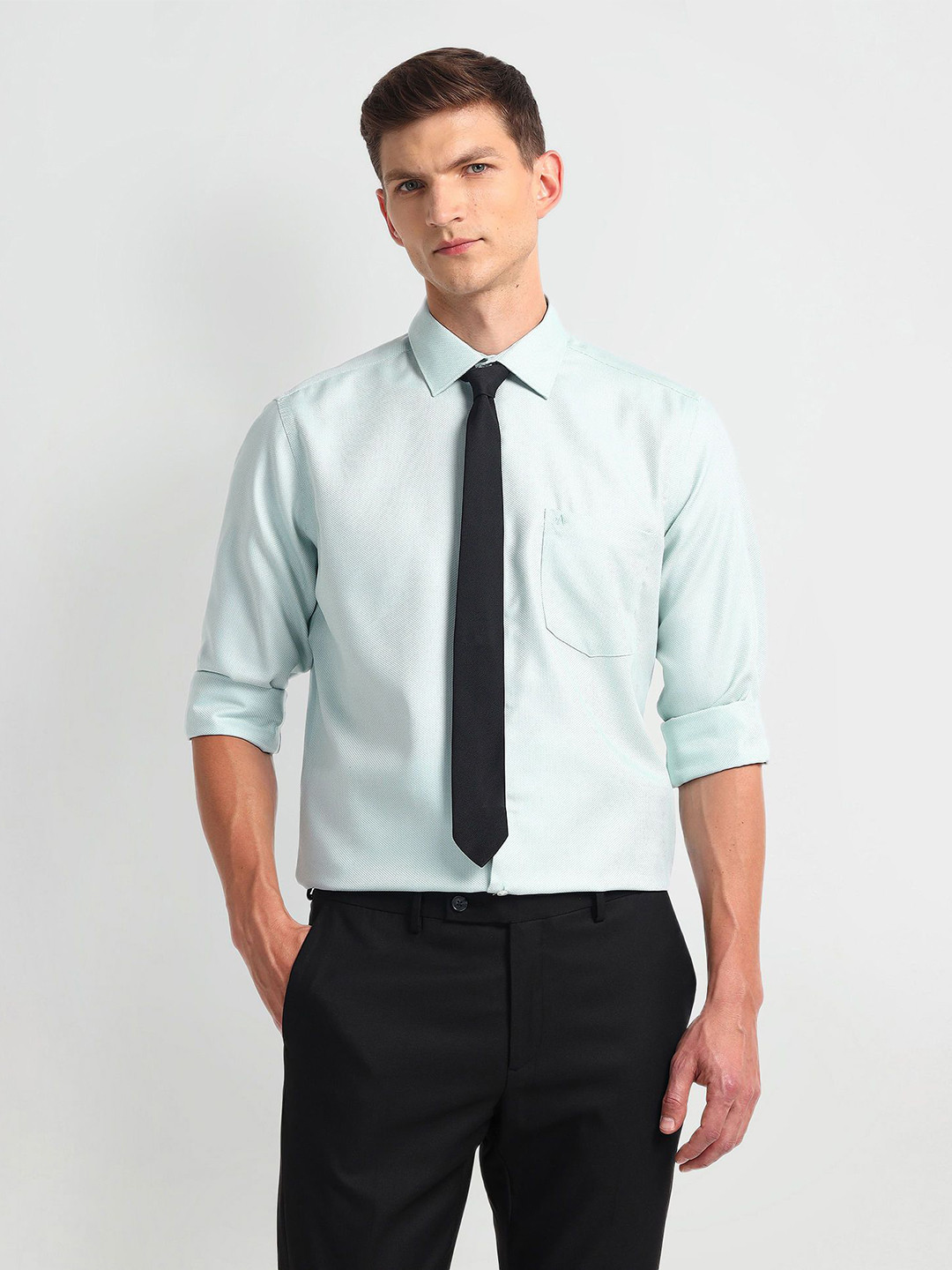 

Arrow Men Classic Spread Collar Solid Cotton Formal Shirt, Green