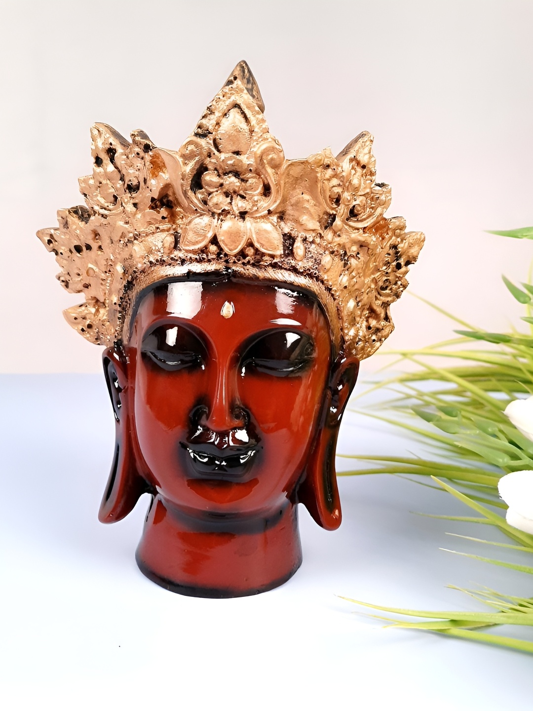 

apka mart Brown & Gold Toned Buddha Head Figurine Showpiece