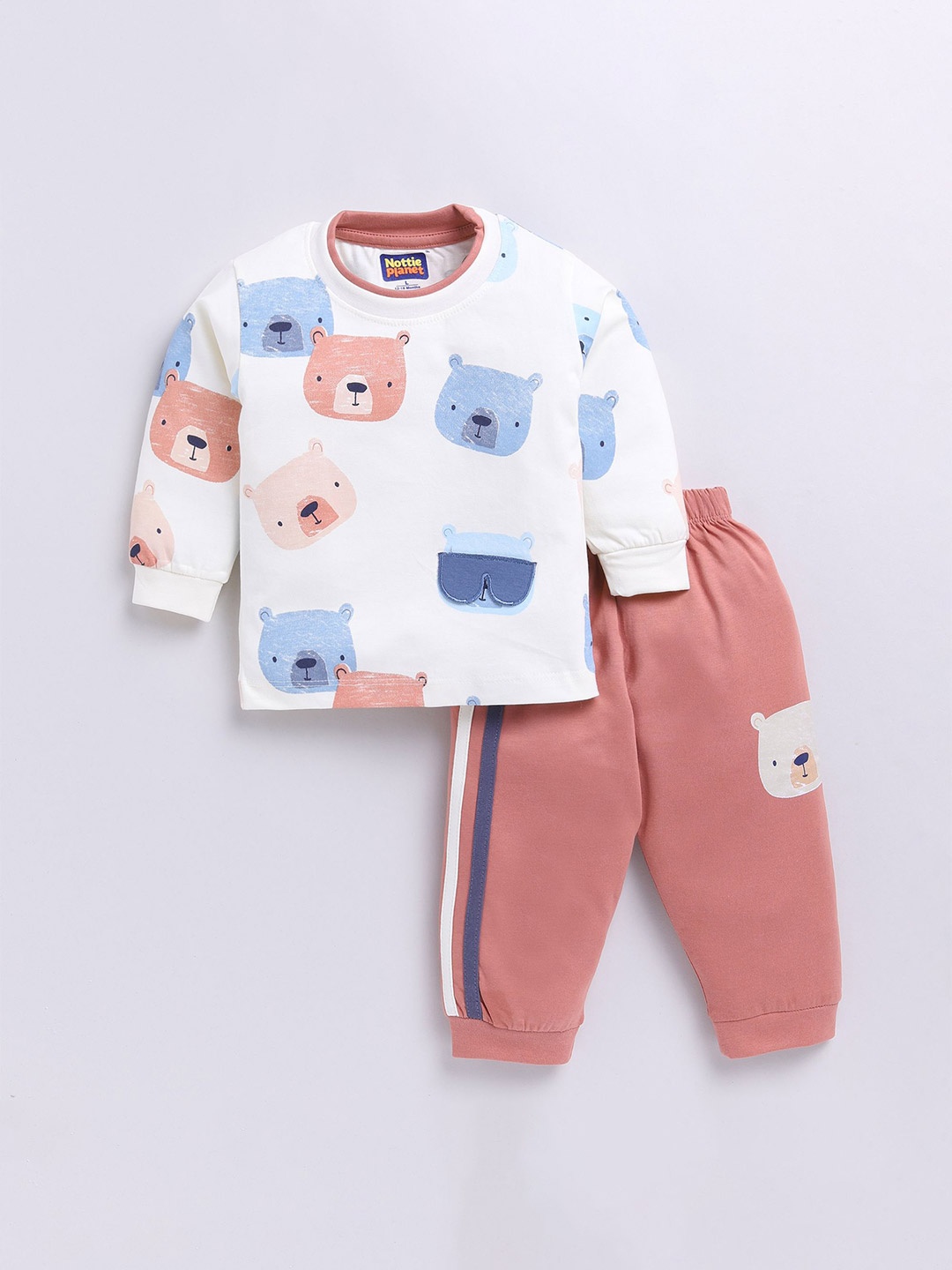 

Nottie Planet Boys Printed Pure Cotton T-shirt With Pyjamas, Brown