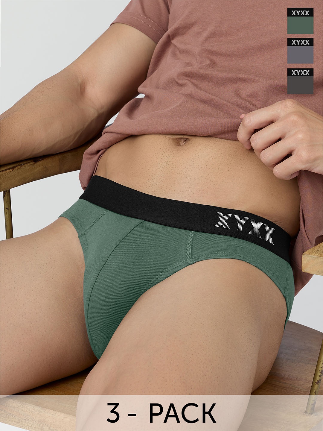 

XYXX Men Pack of 3 Combed Cotton Pace Brief-XYBRF3PCKN880, Green
