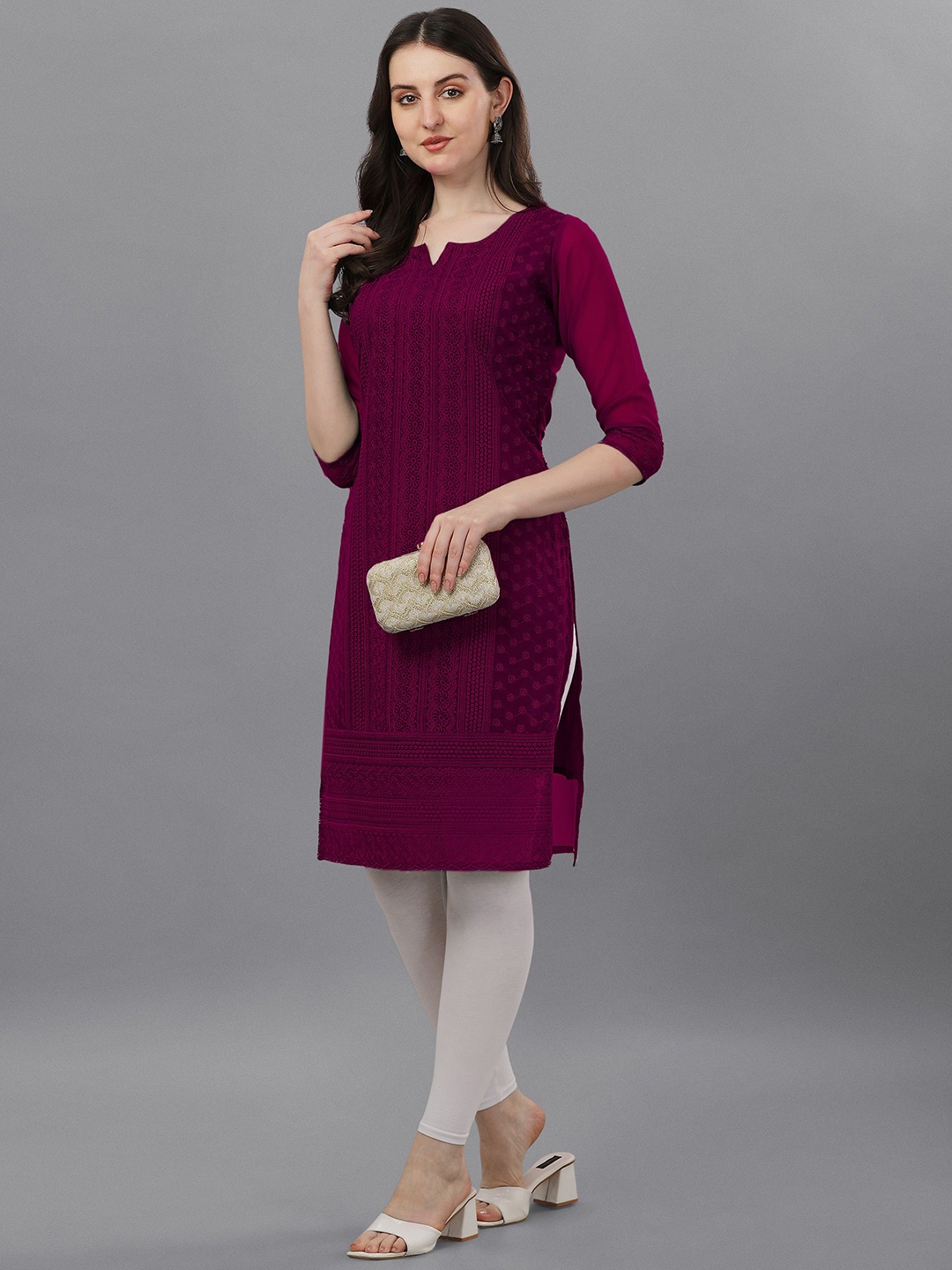 

KALINI Women Ethnic Motifs Embroidered Chikankari Kurta, Purple