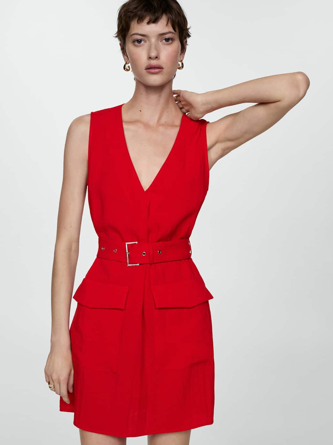 

MANGO Pocket Detailed Mini Dress With Belt, Red