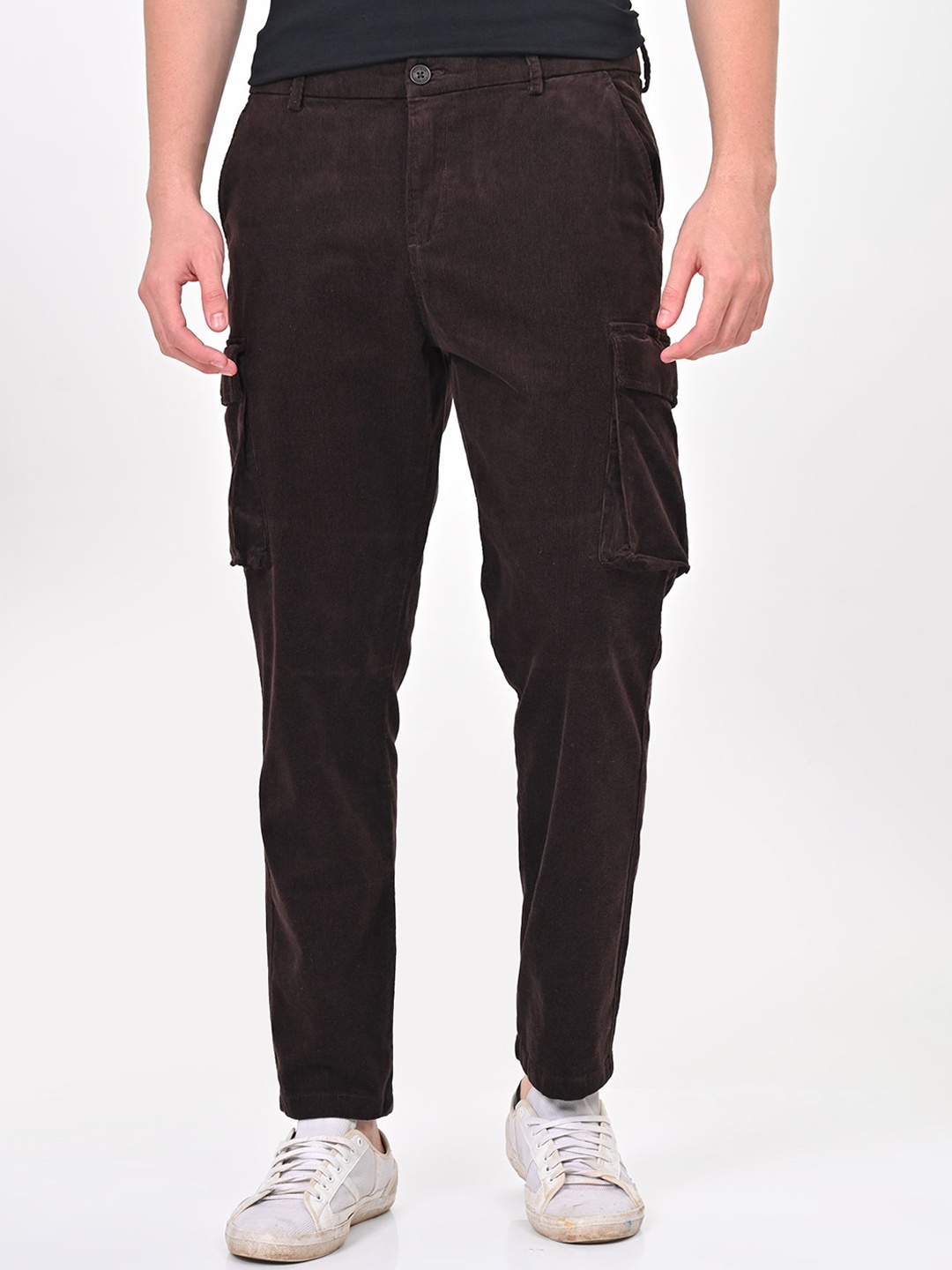 

POE Men Smart Slim Fit Cargos Trousers, Brown