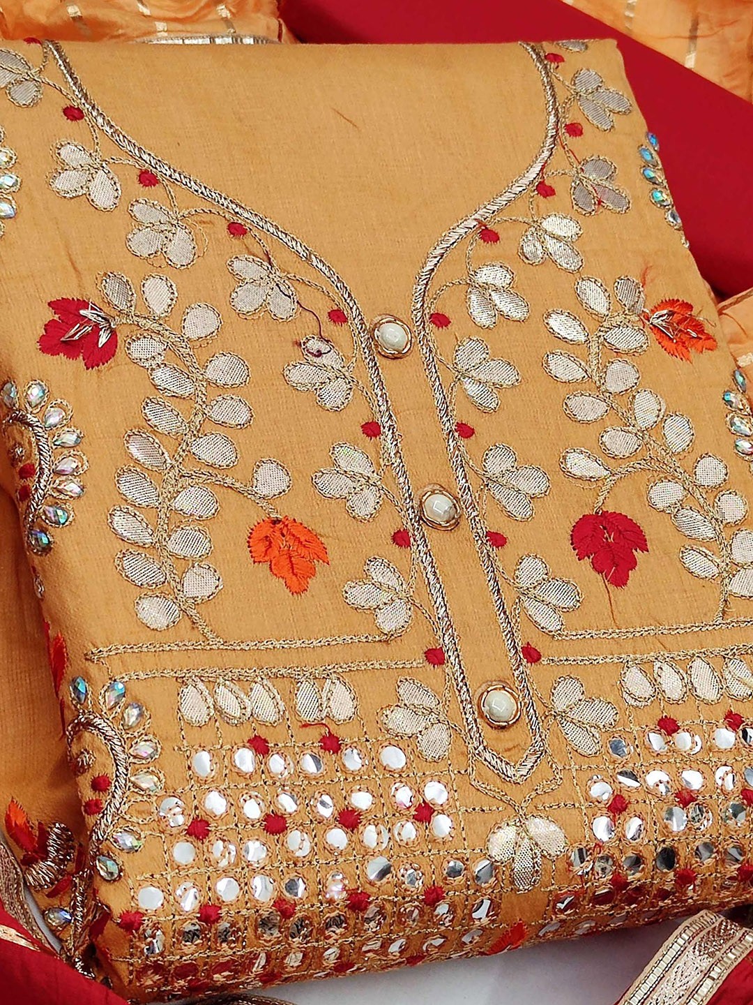 

Ishin Floral Embroidered Gotta Patti Unstitched Dress Material, Yellow