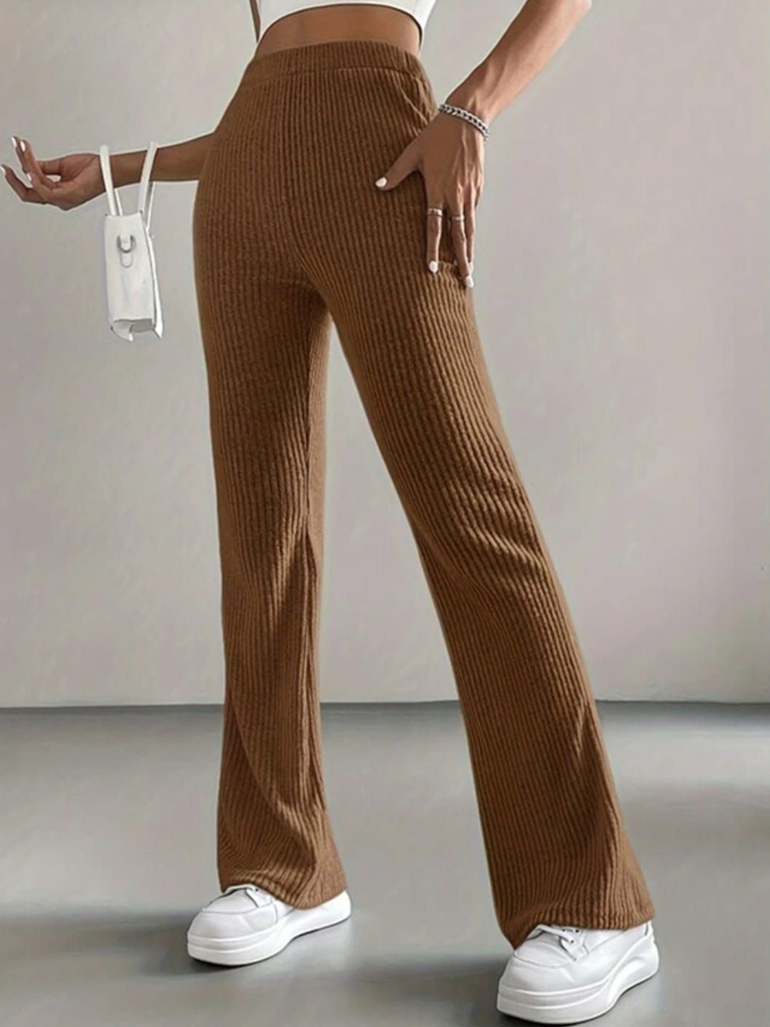 

Next One Women Smart Flared High-Rise Easy Wash Trousers, Brown