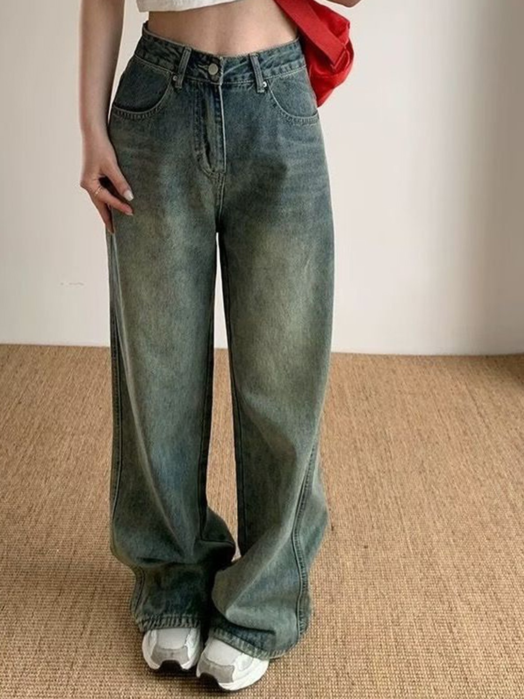 

StyleCast Women Wide Leg High-Rise Cotton Jeans, Blue