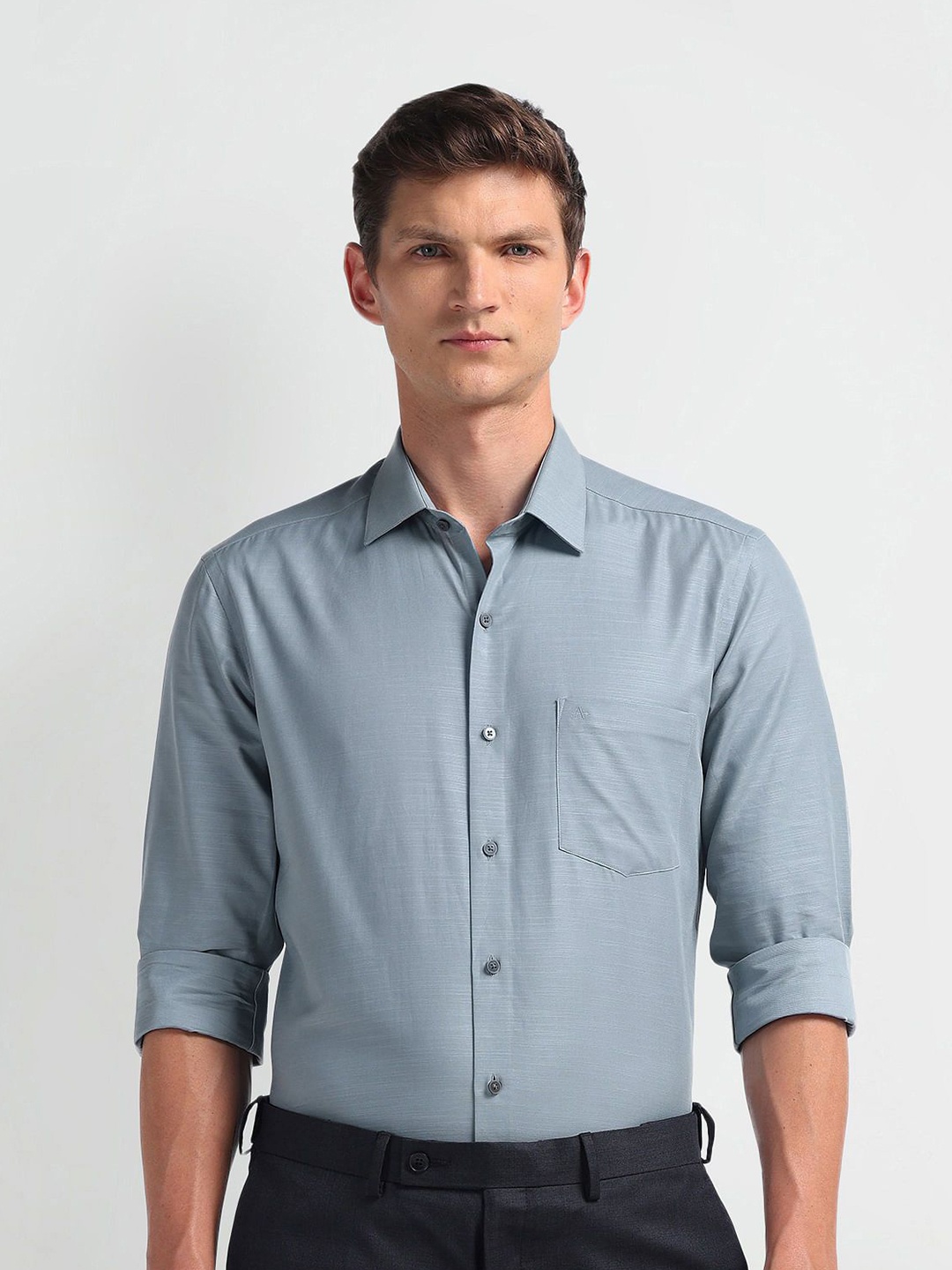 

Arrow Men Smart Spread Collar Solid Cotton Slim Fit Formal Shirt, Grey