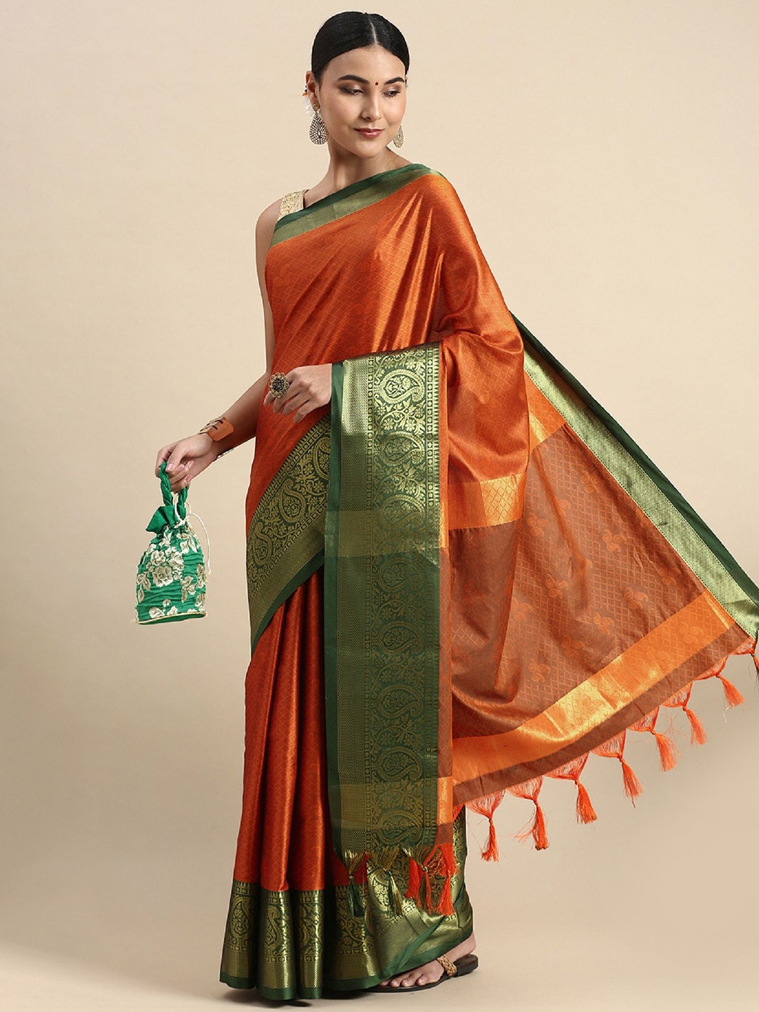 

Aika Woven Design Zari Banarasi Saree, Orange