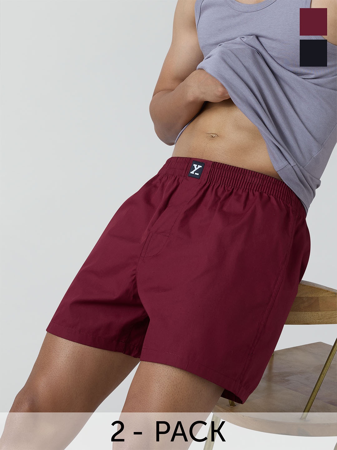 

XYXX Men Pack Of 2 Pure Cotton Anti-Roll Boxers, Burgundy