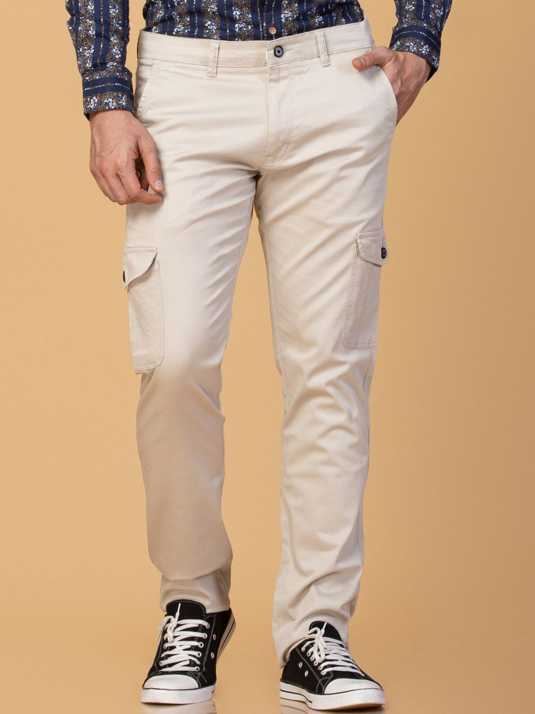 

USMC Men Cotton Comfort Slim Fit Cargos Trousers, Beige