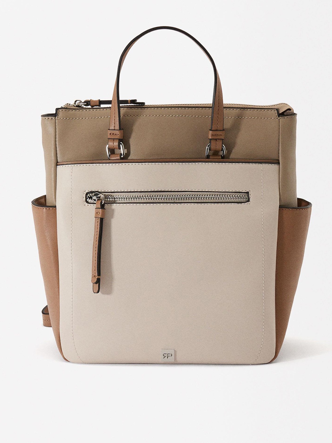 

PARFOIS Women Colourblocked Backpack, Taupe