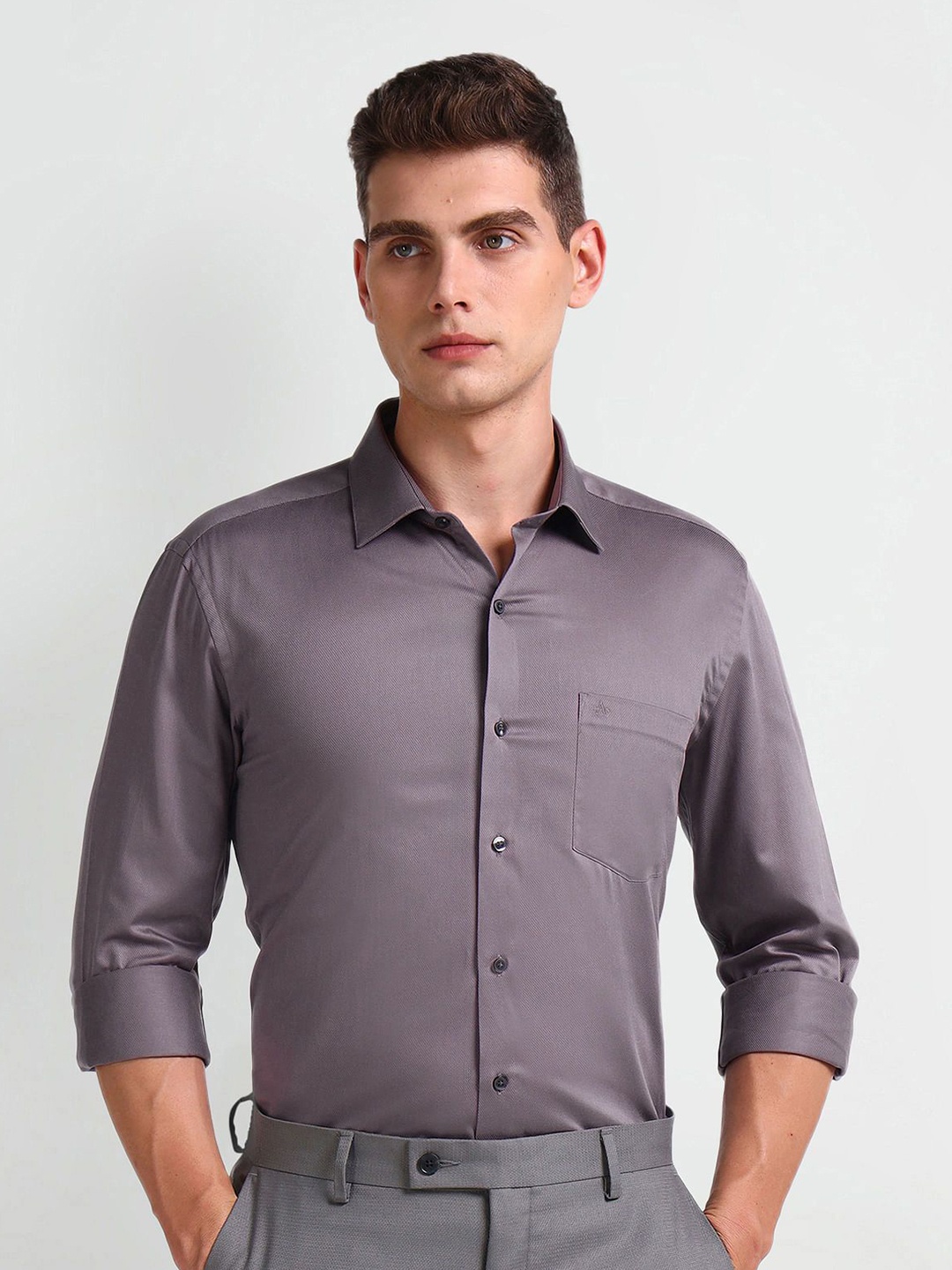 

Arrow Men Smart Spread Collar Solid Cotton Slim Fit Formal Shirt, Grey