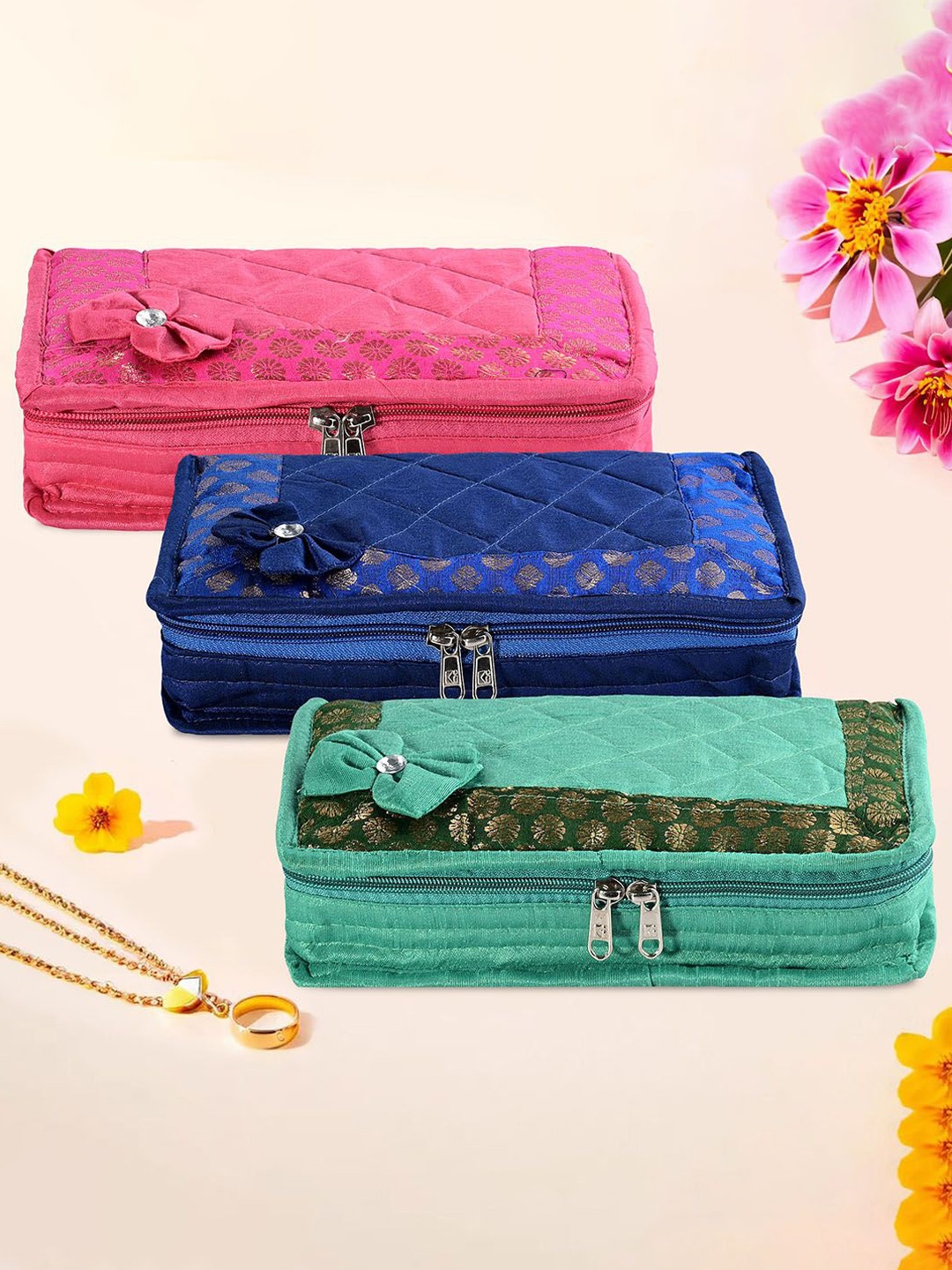 

Kuber Industries Blue & Green 3 Pieces Jewellery Organisers