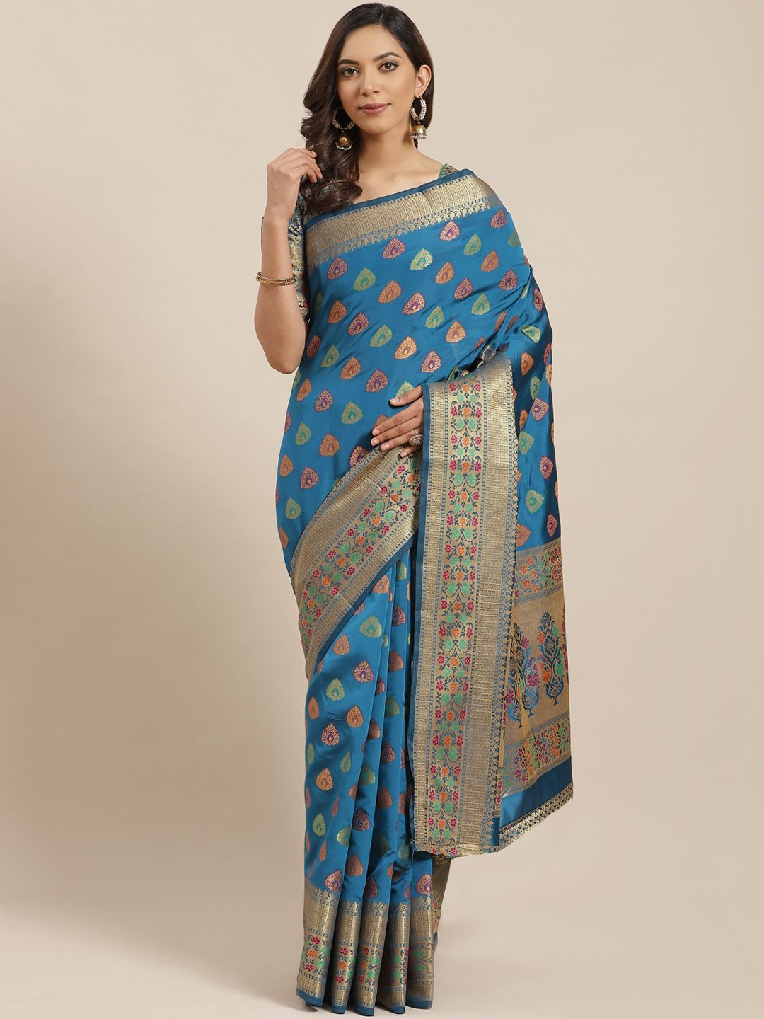 

KIMISHA Woven Design Zari Banarasi Saree, Turquoise blue