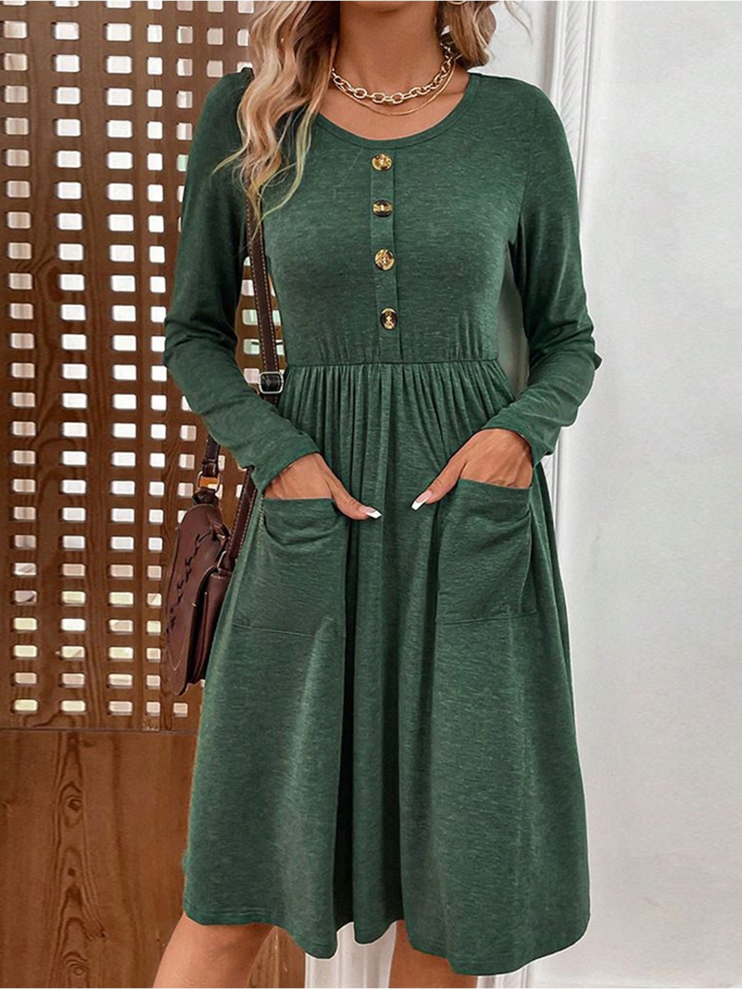 

StyleCast Solid Fit & Flare Casual Midi Dress, Green