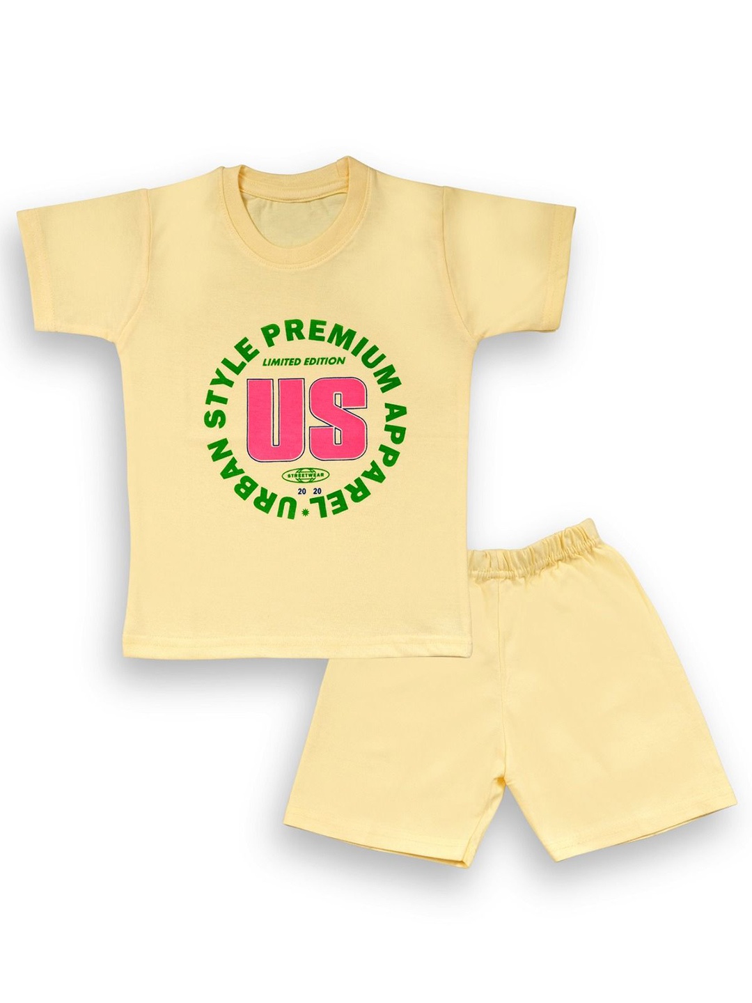 

BAESD Boys Pack Of 2 Printed Pure Cotton T-shirt With Shorts, Yellow
