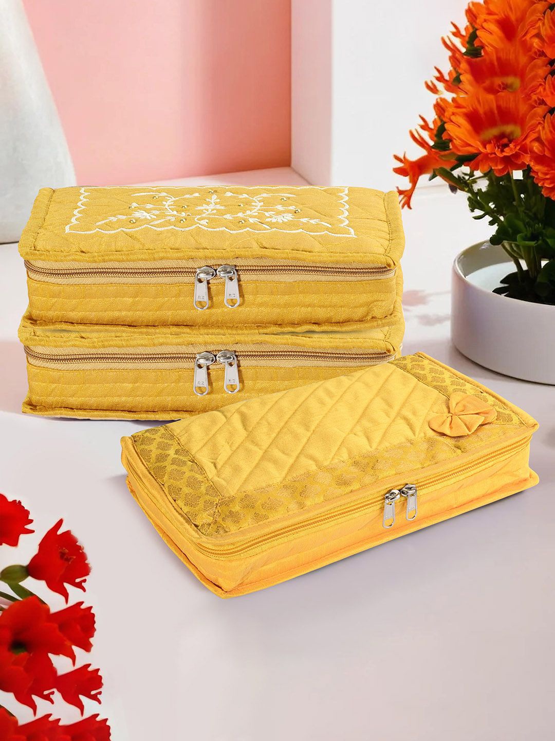 

Kuber Industries Yellow 3 Pieces Self Design Jewellery Organisers